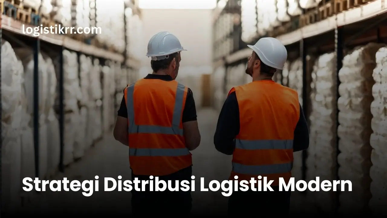 Ilustrasi distribusi logistik modern dengan armada truk dan kapal