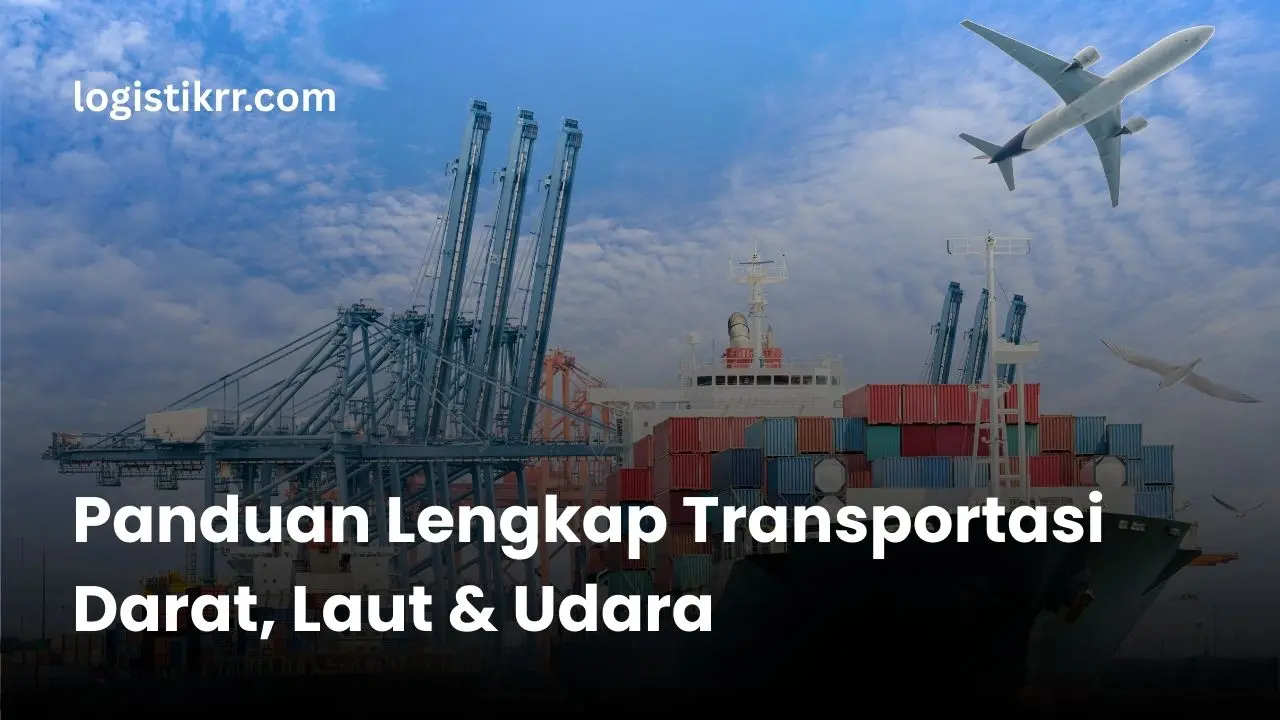 Ilustrasi moda pengiriman luar Jawa: truk, kapal, dan pesawat