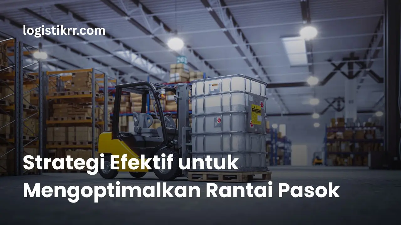 Ilustrasi solusi logistik bisnis modern dengan grafik dan simbol transportasi