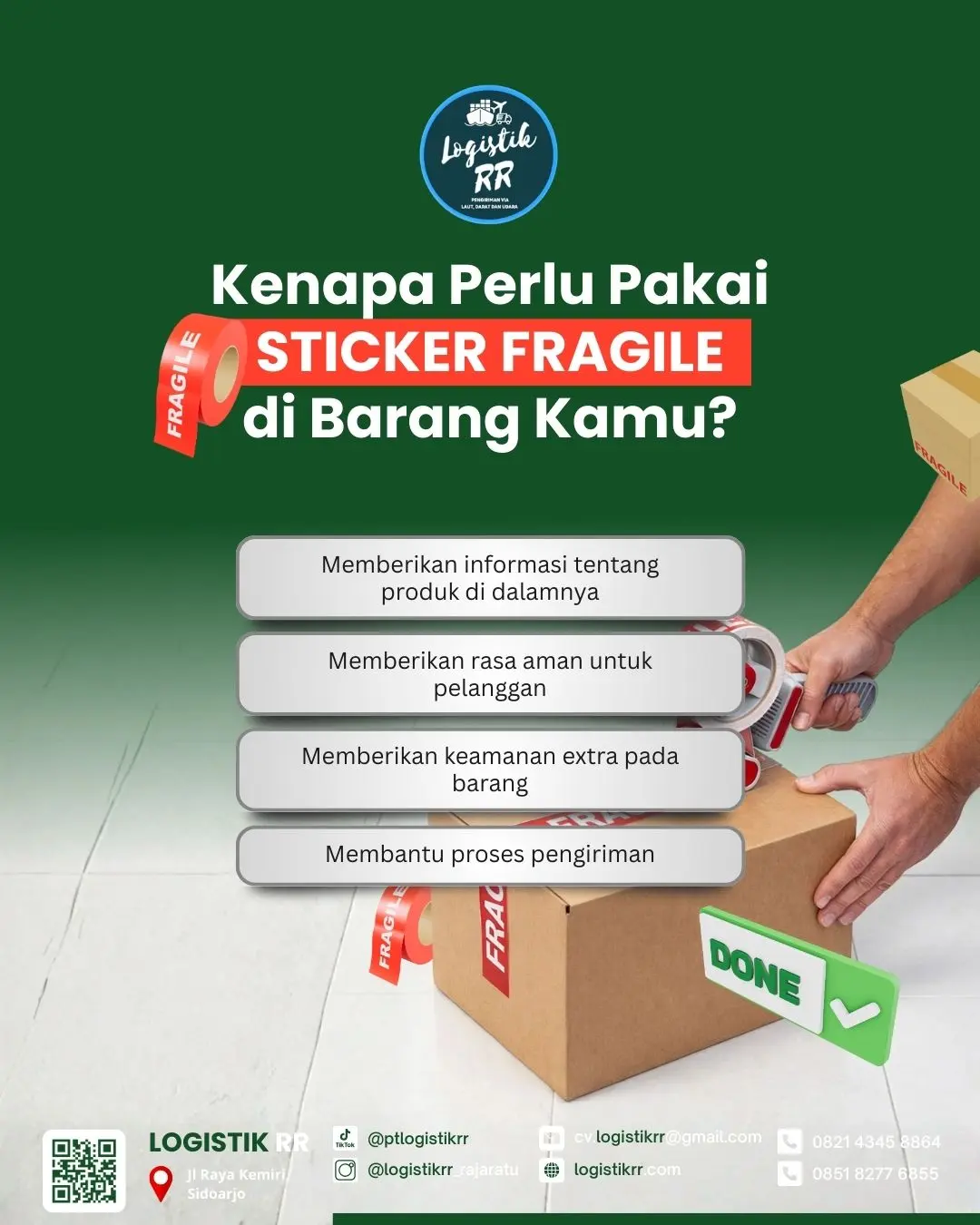 Contoh stiker Fragile pada kemasan